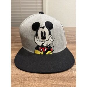 Disney Huge Mickey Mouse Snapback Hat Adult Snapback Black Grey Embroidered